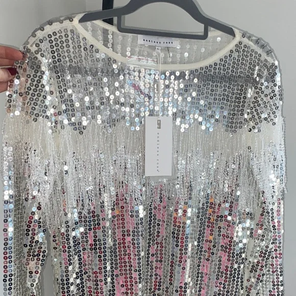 Endless Rose Silver Sequin Fringe Top - Picture 2 of 9
